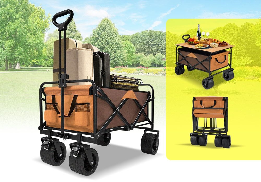 Folding Garden Trolley 150kg Trailer Cart Utility Wagon Barrow Beach Camping Picnic Campervan Sports Market Grocery Shopping with Tabletop