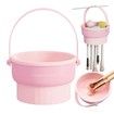 Makeup Brush Cleaner Mat 3 in 1 Silicone Makeup Brush Cleaner Bowl with Brush Drying Holder Cosmetic Brushes Cleaning Tool Organizer for Storage & Air Dry (Pink)