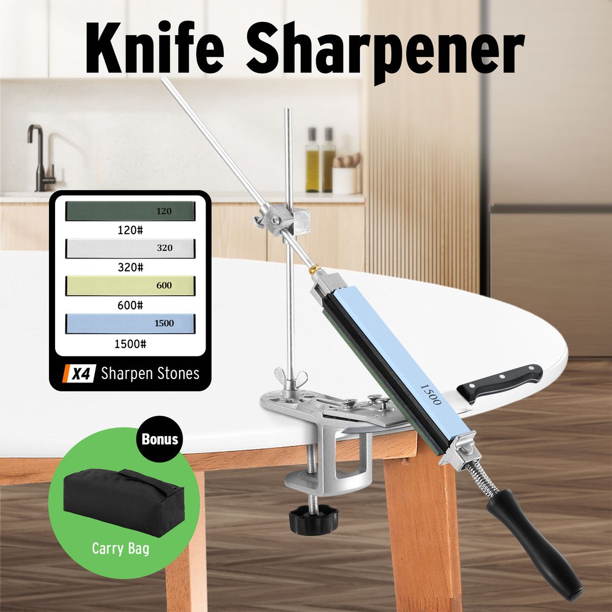 Pro Chef Knife Sharpener Kit Professional Kitchen Knives Sharpening System Fix Angle Sharp Blade Edge Grinding Tool Scissors with 4 Whetstones