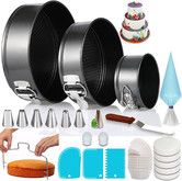 100 PCS Cake Pan Sets for Baking + Cake Decorating Kit: 3 Non-Stick Springform Pans Set,Cake Leveler.Multi-functional Leak-Proof CheeseCake Pan