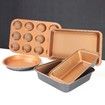 5 PCS Nonstick Bakeware Set, Baking Pans Set with Round and Square Cake Pan, Loaf Pan, Muffin Pan & Roasting Pan,Dishwasher Safe,Easy Clean,Oven Safe