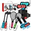 Switch Sports Accessories Bundle - 10 in 1 Family Accessories Kit for Switch & OLED Games : Controller Grip for Mario Golf Super Rush,Wrist Dance Bands & Leg Strap,Comfort Grip Case And Tennis Rackets