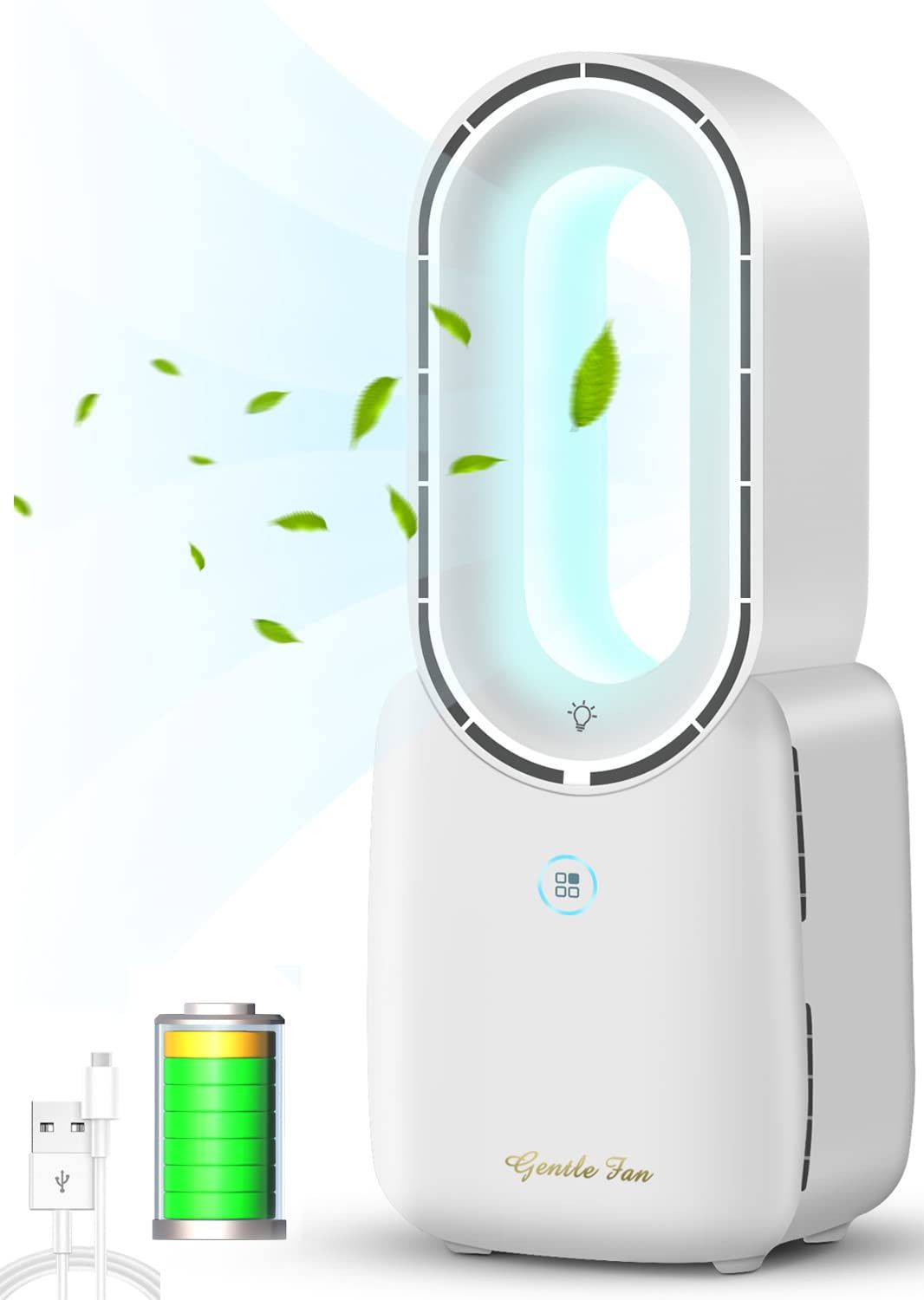 Portable Bladeless Fan 11.8-Inch Cooling Fan with 4 Speeds LED Lights and Touch Control Quiet Table Fan for Home