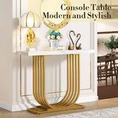 Modern Console Table Coffee Narrow Side Desk Storage Rack Marble White Living Room Office Entry Office