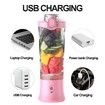 Portable Smoothies Blender,USB Juice Cup,Shakes Blender,Baby Food Mixing Machince with 6 Blades Rechargeable Battery,for Home,Travel,Office(Pink)