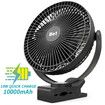10000mAh 8-Inch Rechargeable Battery Operated Clip on Fan, Air Circulating USB Fan,Portable for Out Camping Tent Beach Car Col Black