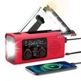 Radio Emergency Solar Hand Crank AM FM NOAA Weather LED Flashlight Reading Lamp SOS Alarm Headphone Jack 4000mAh  Portable Indoor Outdoor Red Survival Tool
