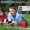Radio Emergency Solar Hand Crank AM FM NOAA Weather LED Flashlight Reading Lamp SOS Alarm Headphone Jack 4000mAh Portable Indoor Outdoor Red Survival Tool