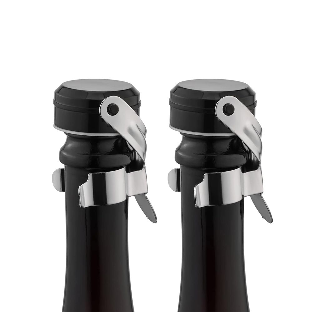 2PCS Champagne Wine Bottle Stoppers Stainless Steel with Food Grade Silicone, Leak Proof Keep Fresh Reusable Saver (2 PCS Silver)