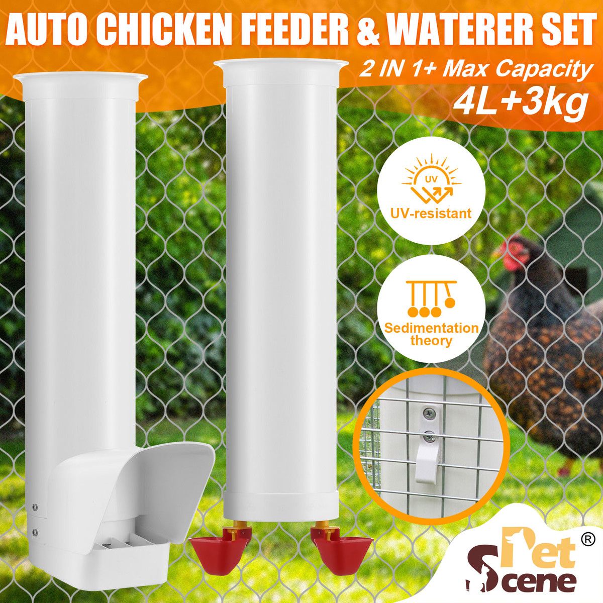 Chicken Bird Feeder Waterer Set Automatic Water Dispenser Poultry Coop 3KG Food 4L Drinker Kit Auto Aviary Chook Chick Hen Quail Drinking Cup