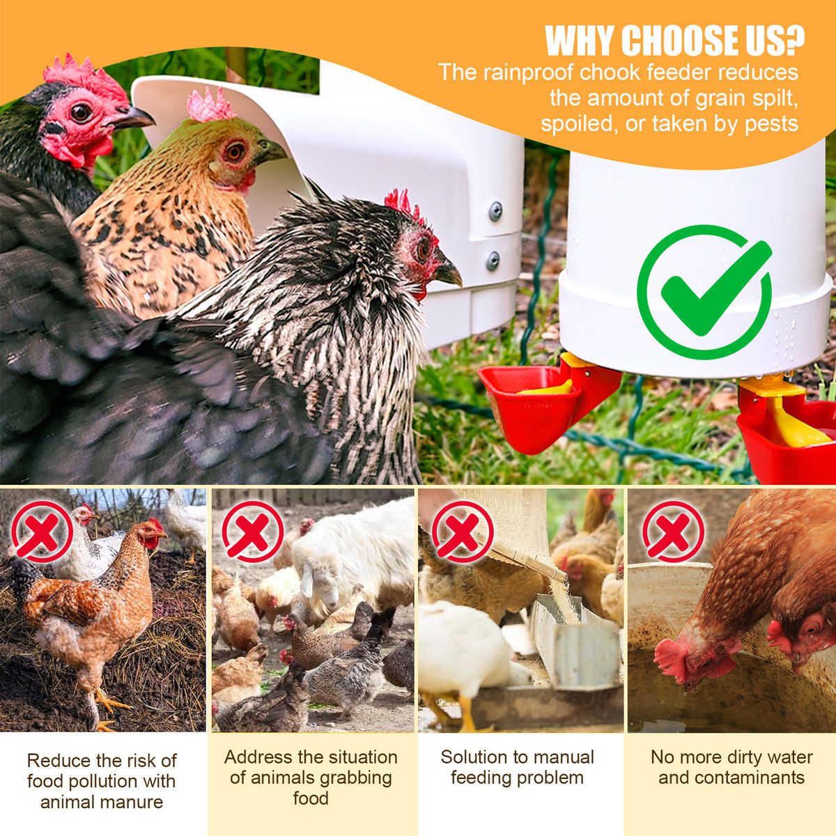 Chicken Bird Feeder Waterer Set Automatic Water Dispenser, 3KG Food, 4L Drinker, Poultry Coop