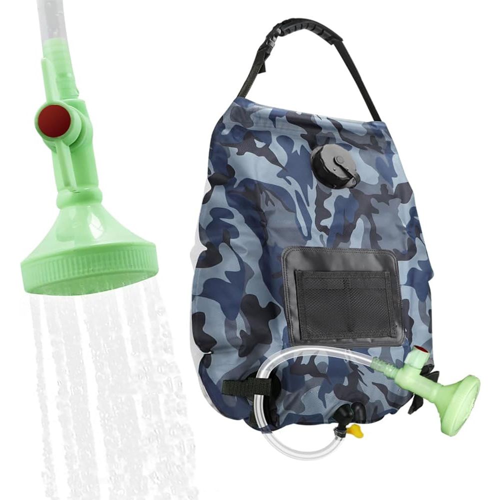 5 Gal/20L Solar Heating Camping Shower Bag | Removable Hose | On-Off Switchable Shower Head |Portable Shower for Beach Swimming, Hiking (Camouflage)