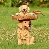 Dog Bird Feeder Resin Statue Figurine Decoration Animal Living Room Candy Plate Storage Garden Home Decor