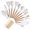 Kitchen Cooking Utensil Set, 14 Pieces Non-Stick Silicone Cooking, Wooden Handle Silicone Heat Resistant Cooking Utensils Set (Khaki)