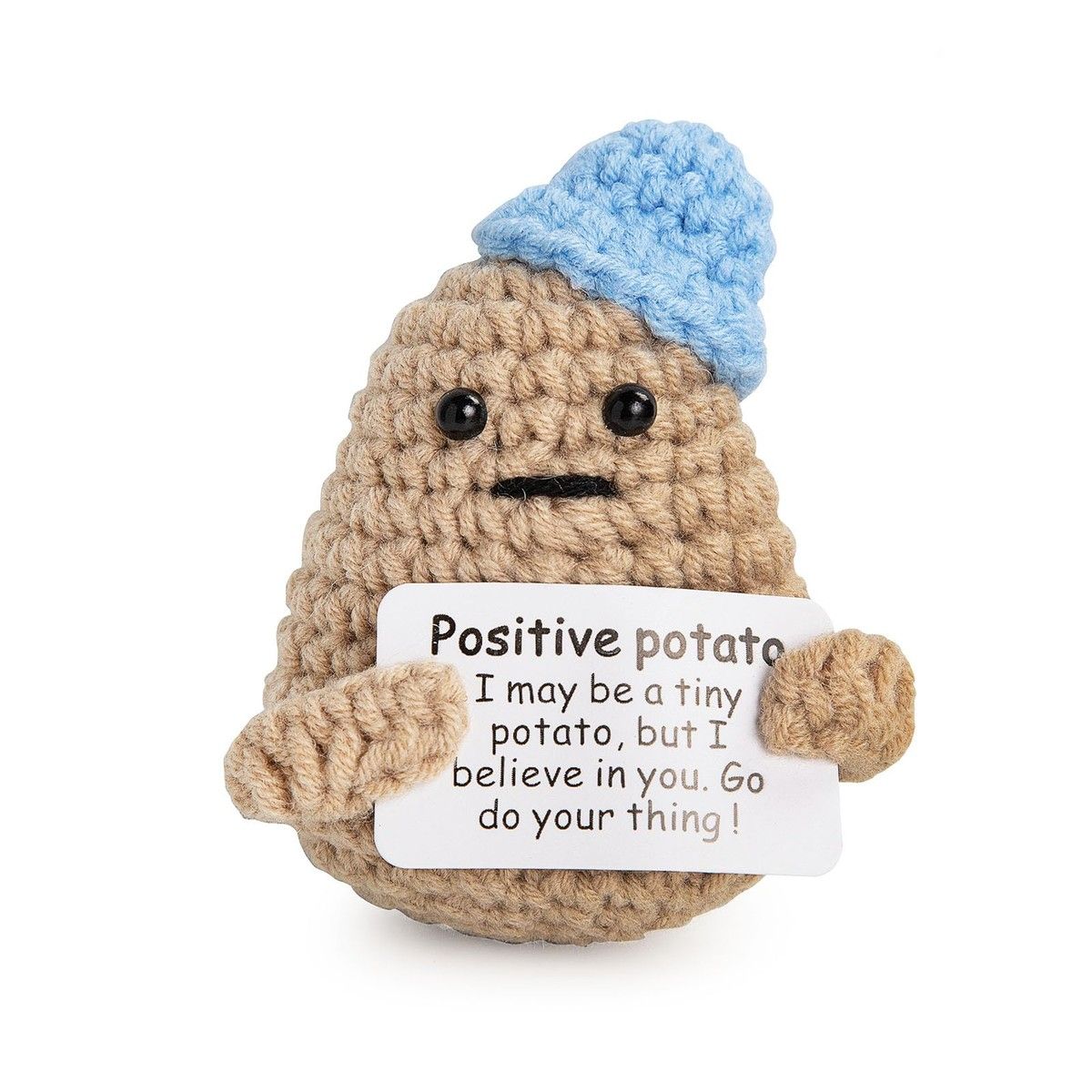 Mini Funny Positive Potato,3 Inch Knitted Crochet Doll,Ideal for Cheer Up,Encouragement,Room Decor,Gifts for Friends,Lovers,Valentine's Day (blue)