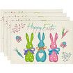 Set of 4 Spring Placemats 12x18 Inch Green Pink Rabbit Bunny Table Mats for Party Kitchen Dining Room Decoration