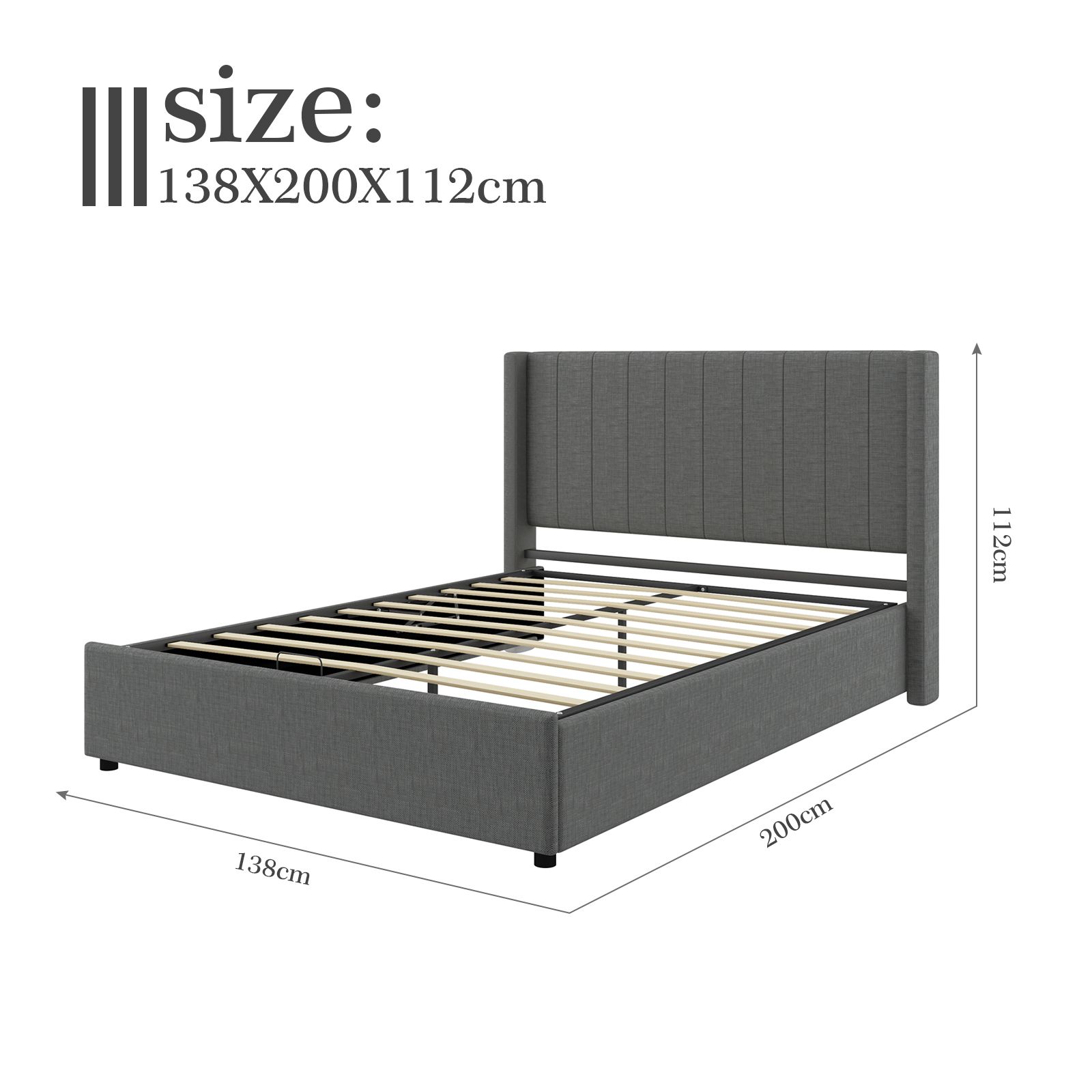 Wooden Bed Frame Double Size Mattress Base Platform Gas Lift Up