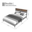LED Bed Frame with Storage Headboard Double Size Platform Mattress Base Foundation Shelf Bookcase Bedroom Furniture Wooden Slat Fabric Grey