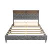 LED Bed Frame with Storage Headboard Double Size Platform Mattress Base Foundation Shelf Bookcase Bedroom Furniture Wooden Slat Fabric Grey