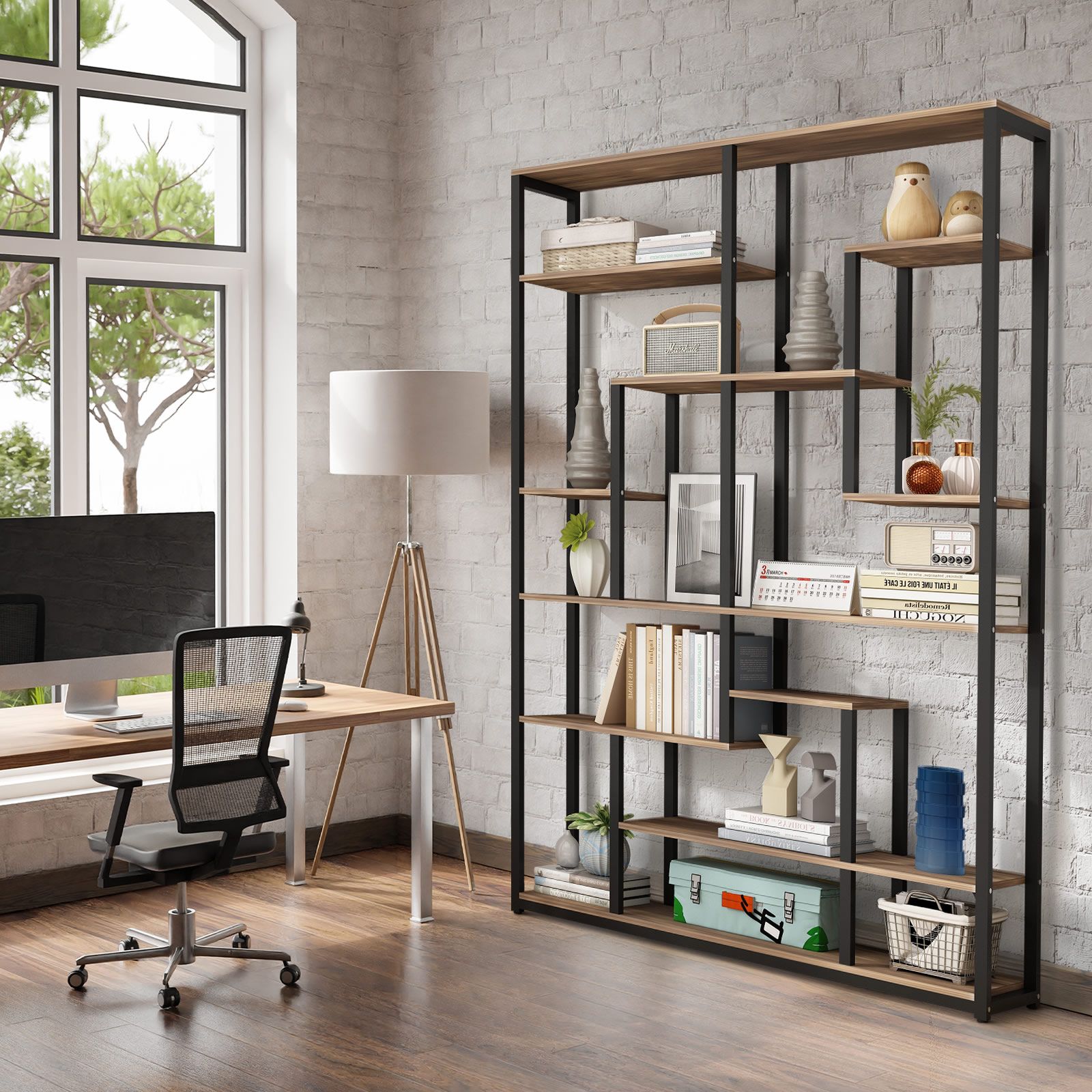 Bookshelf Display 7 Tier Shelf CD DVD Photo Storage Media Rack Plant Holder Metal Shelving Black
