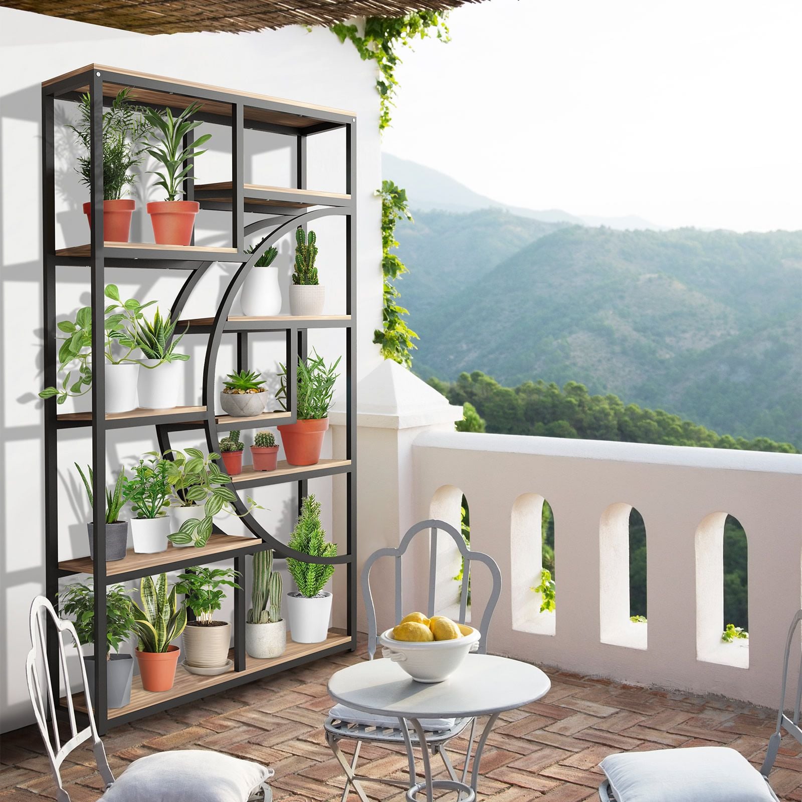 Bookshelf Display Tier Shelf CD DVD Photo Storage Media Rack Plant Ornament Holder Metal Shelving Black Room