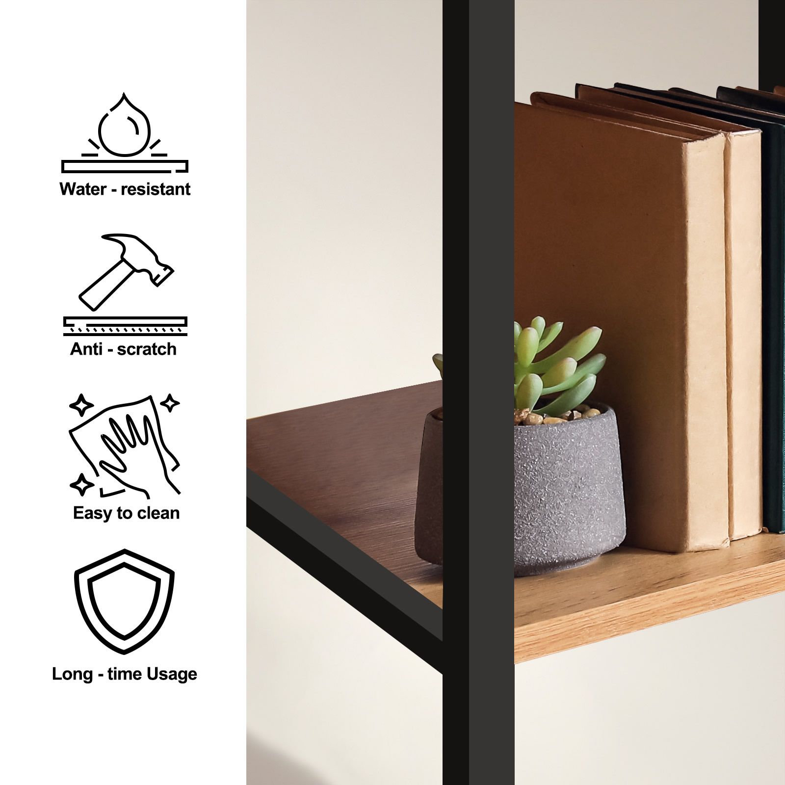 Bookshelf Display Tier Shelf CD DVD Photo Storage Media Rack Plant Ornament Holder Metal Shelving Black Room