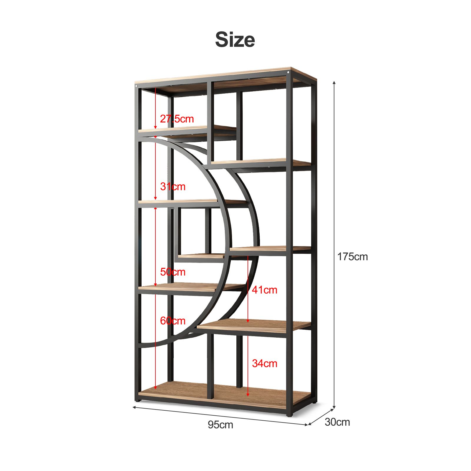 Bookshelf Display Tier Shelf CD DVD Photo Storage Media Rack Plant Ornament Holder Metal Shelving Black Room