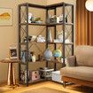 Bookshelf Display Corner Shelf 4 Tier CD DVD Photo Storage Media Rack Plant Ornament Holder Metal Shelving Black