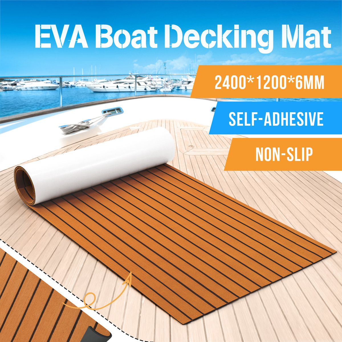 Marine Carpet Boat Flooring Decking Sheet EVA Foam Matting Non Slip Mat Covering Yacht Pad Brown 240 x 120cm
