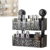 Suction Cup Shelf  Suction Cup Wall Mounted Shower Storage Rack for Bathroom, No Drilling, Large Capacity (Grey,L double layer)