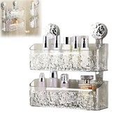 Suction Cup Shelf  Suction Cup Wall Mounted Shower Storage Rack for Bathroom, No Drilling, Large Capacity (Transparent,L double layer)