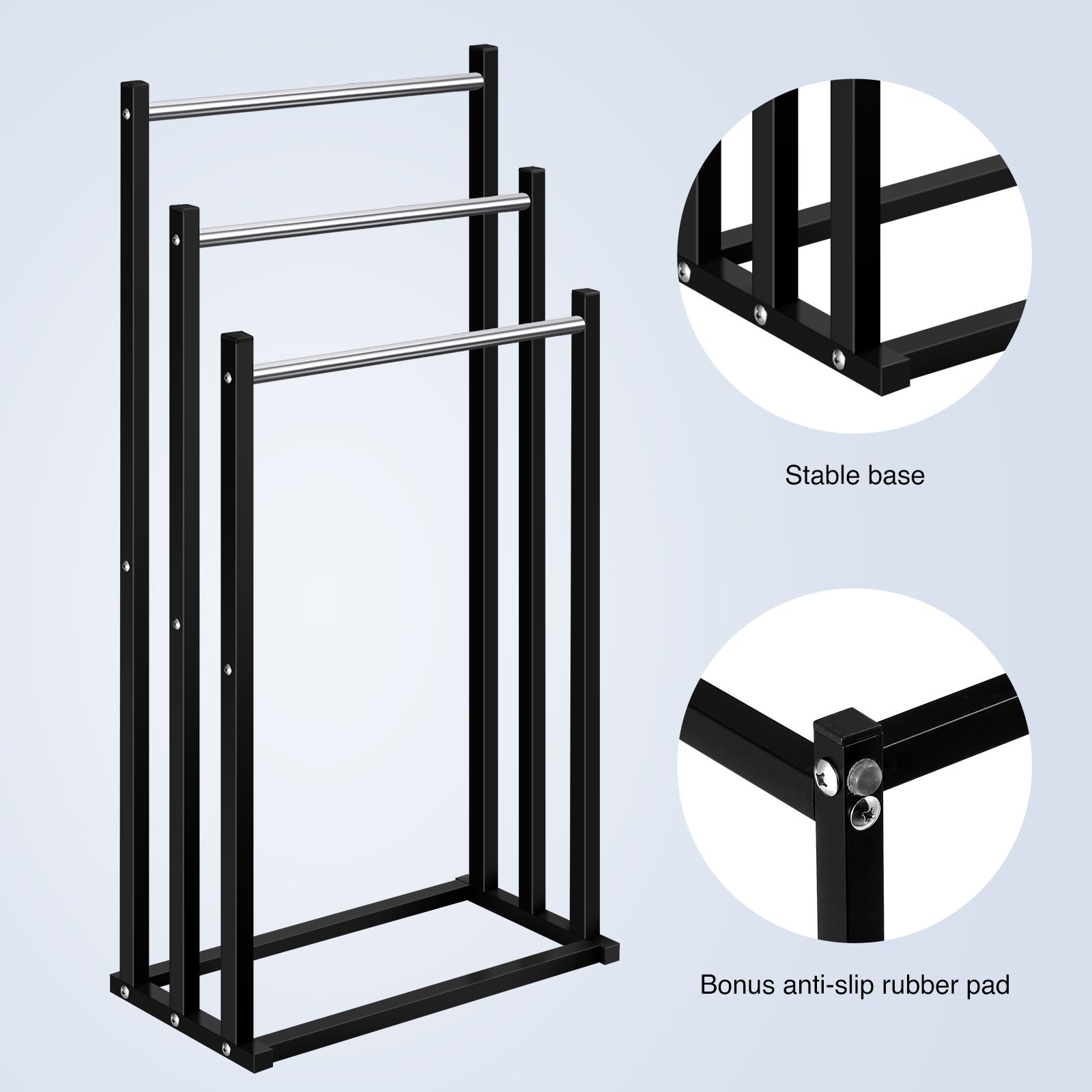 3 Tier Towel Rail Free Standing Washcloth Drying Rack Holder Stand