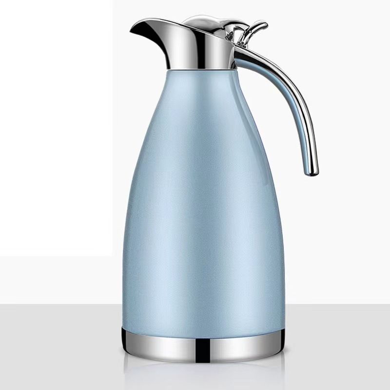 Stainless Steel Thermal Carafe, Double Wall Vacuum Insulated Thermos/Pitcher with Lid, Heat and Cold Retention Coffee/Tea Carafe, 2 Liter (Blue)