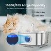 Stainless Steel Cat Water Fountain 3.2L Automatic Pet Water Fountain with Water Level Window and LED Light Super Quiet