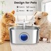 Stainless Steel Cat Water Fountain 3.2L Automatic Pet Water Fountain with Water Level Window and LED Light Super Quiet