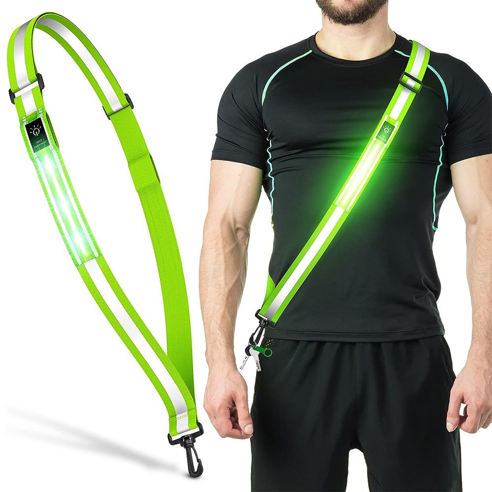 LED Reflective Walking Belt, Safety Lights for Night Walkers, High Visibility Rechargeable Reflective Running Equipment,1 Pack (Green)