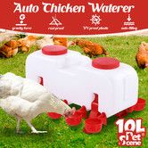Chicken Water Feeder Auto Chick Waterer Automatic Poultry Dispenser Drinker Hen Watering System Chook Gravity Fed 10 PVC Feeding Cups 10L with Stands