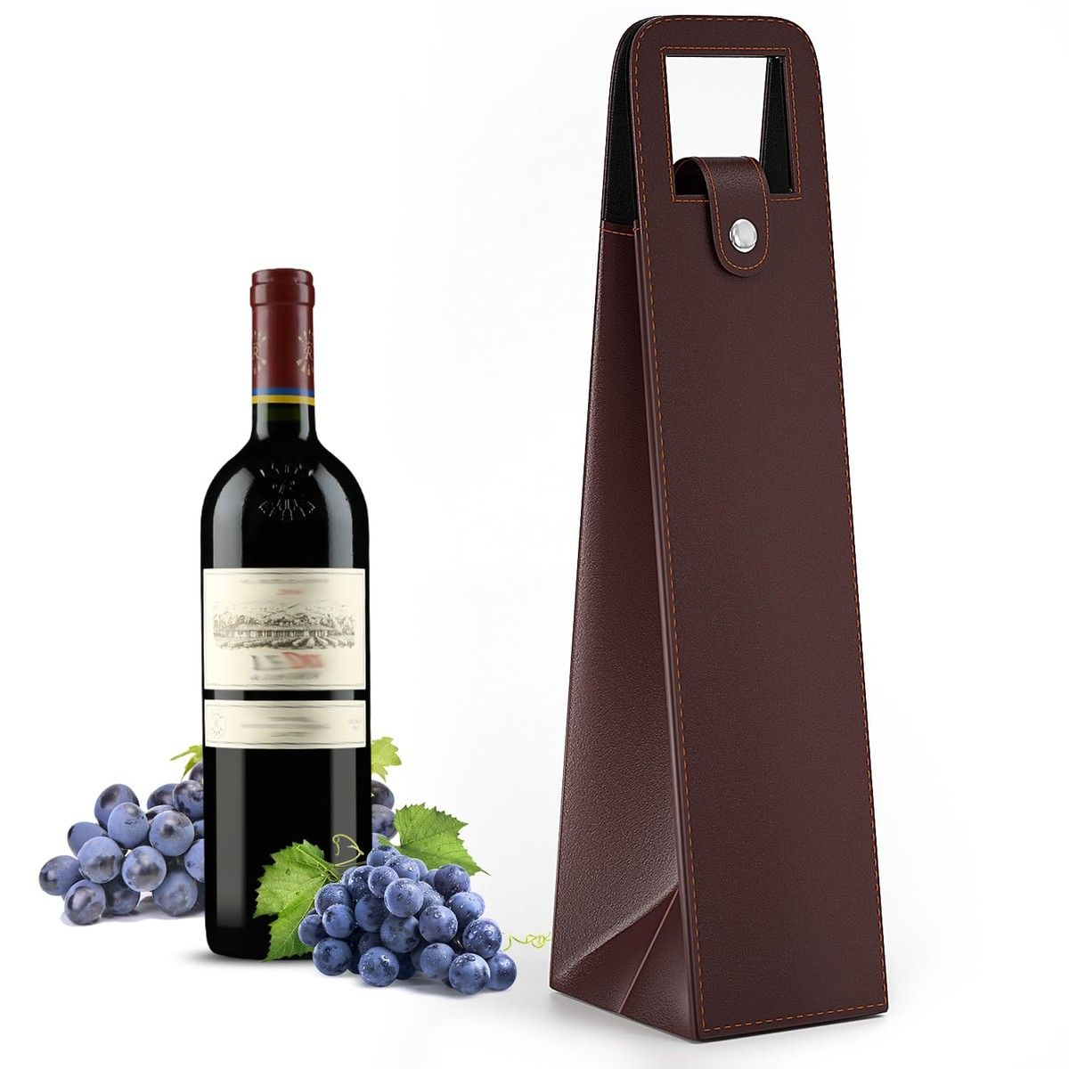 Wine Gift Bag,Reusable Leather Wine Tote Carrier,Single Bottle Champagne Beer Gift Bags Carrier for Birthday,Wedding,Picnic Party,Christmas Gifts (Brown)