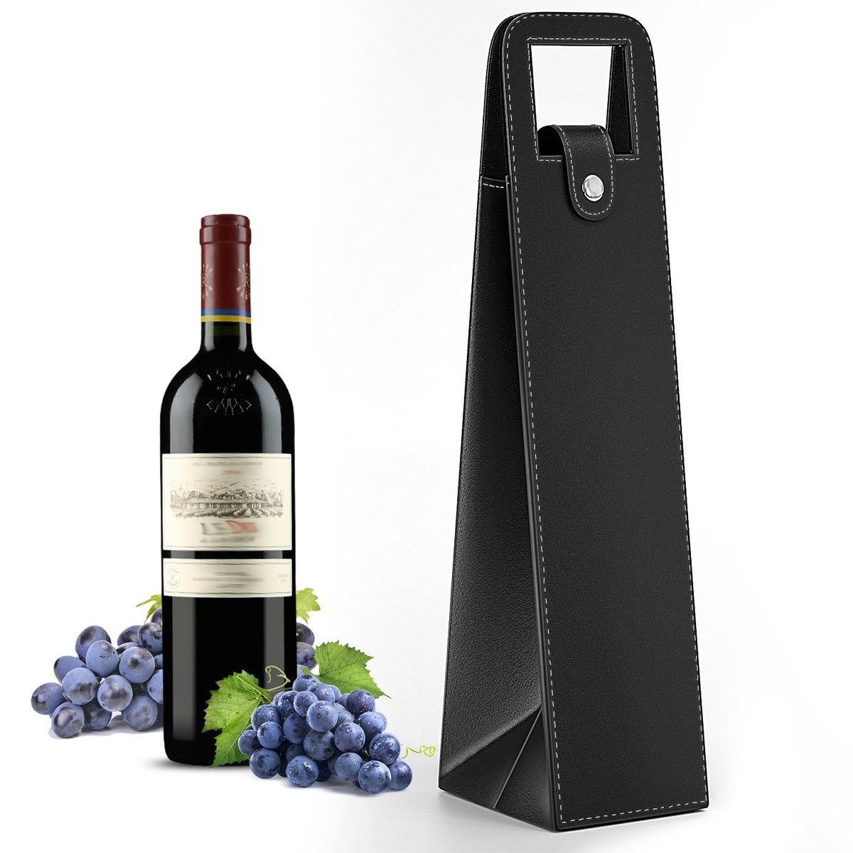 Wine Gift Bag,Reusable Leather Wine Tote Carrier,Single Bottle Champagne Beer Gift Bags Carrier for Birthday,Wedding,Picnic Party,Christmas Gifts (Black)