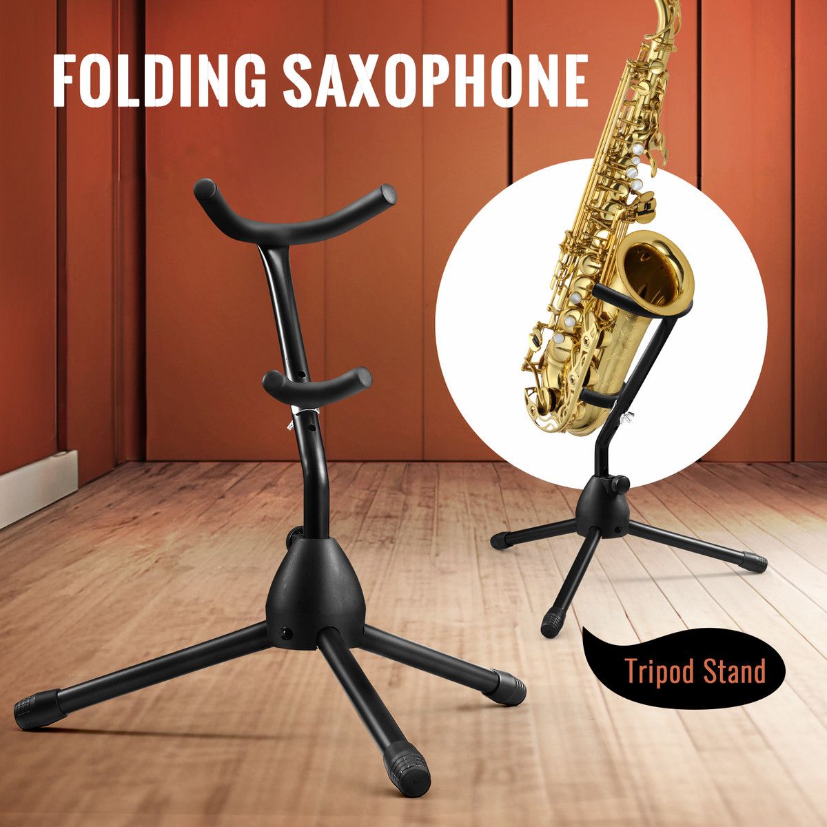 Saxophone Stand Tubular Construction Adjustable Folding Sax Rack Music Instrument Metal Black