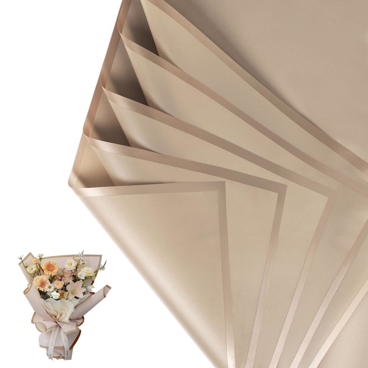 20 Sheets Flower Wrapping Paper - Waterproof Floral Bouquet Wrapping Paper,Florist Supplies Packaging Paper for Wedding Birthday Gift DIY (Grey Khaki)