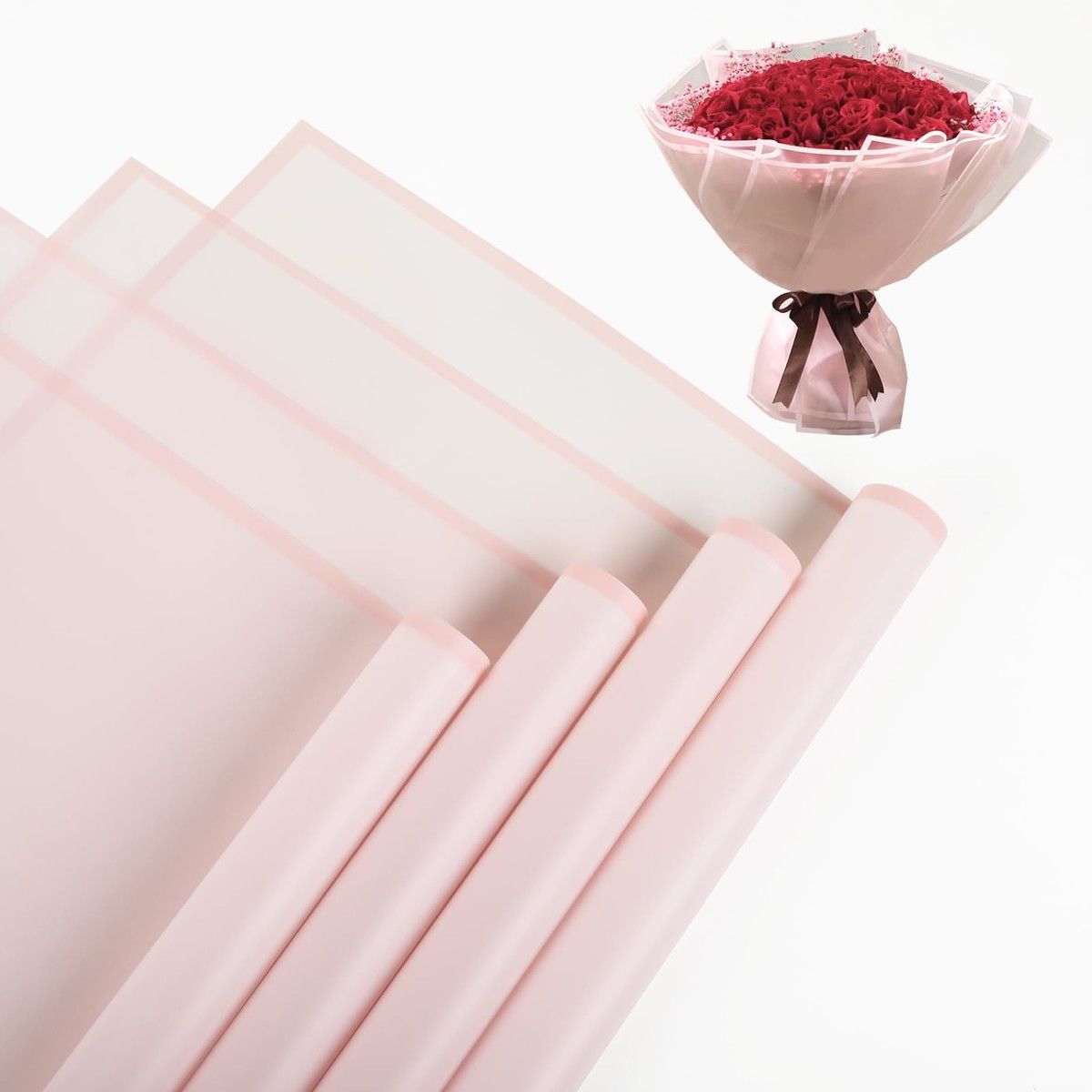 20 Sheets Flower Wrapping Paper - Waterproof Floral Bouquet Wrapping Paper,Florist Supplies Packaging Paper for Wedding Birthday Gift DIY (Transparent Pink)