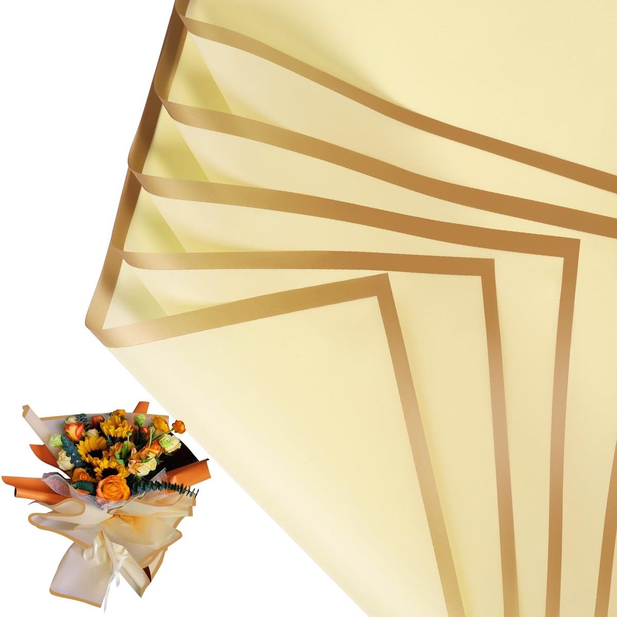 20 Sheets Flower Wrapping Paper - Waterproof Floral Bouquet Wrapping Paper,Florist Supplies Packaging Paper for Wedding Birthday Gift DIY (Light Yellow)