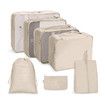 Set of 7 Luggage Cubes for Travel, Travel Luggage Organizer Bags, Suitcase Organizer Bags with Different Travel Accessories Bags for Men and Women,Beige