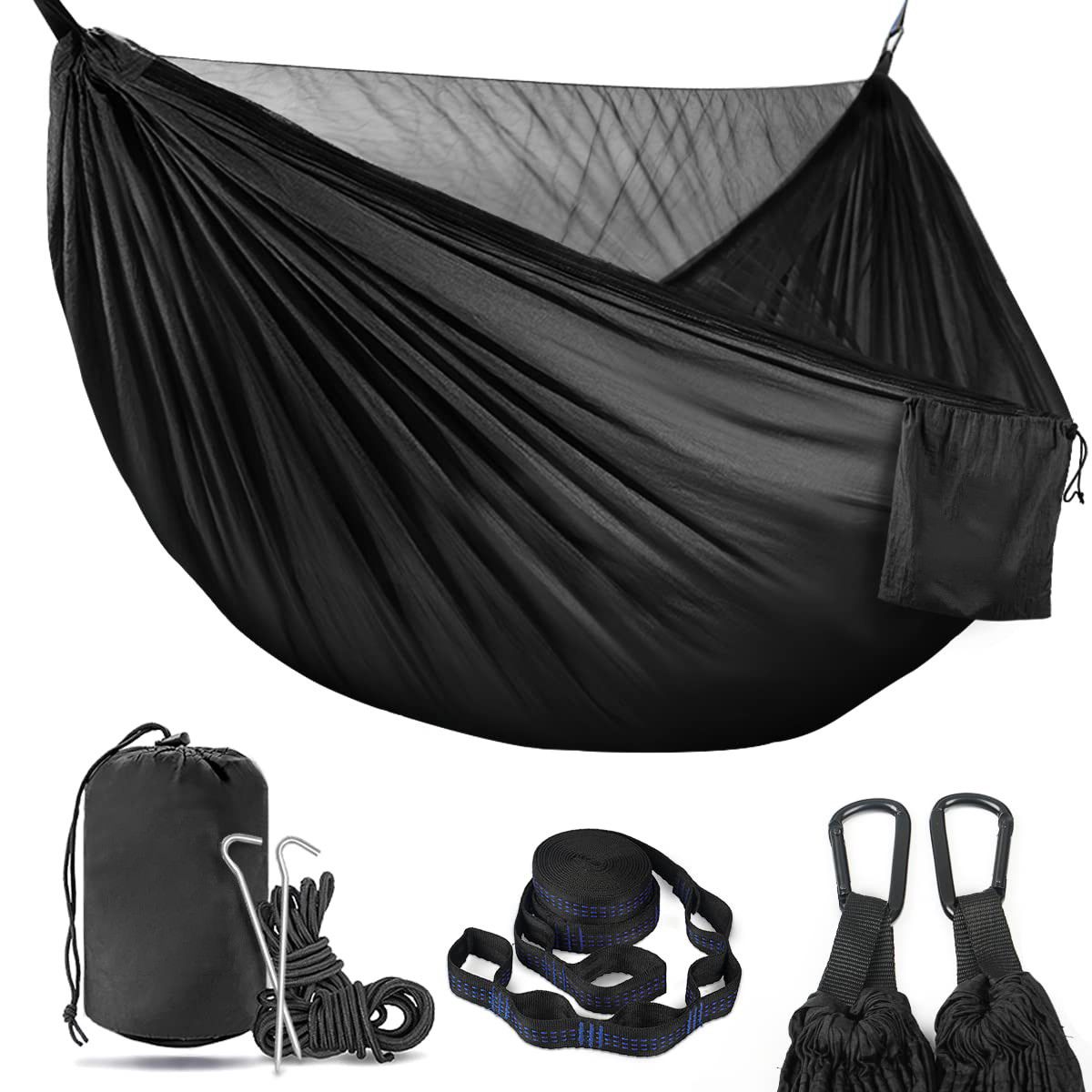 Camping Hammock,Lightweight Double Hammock,Hold Up to 772lbs,Portable Hammocks for Indoor,Outdoor,Hiking,Camping,Backpacking,Travel,Backyard,Beach Black