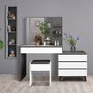 Dressing Table Set Makeup Vanity Mirrored Drawers Storage Grey Dresser Stool Modern Wooden Furniture Adjustable