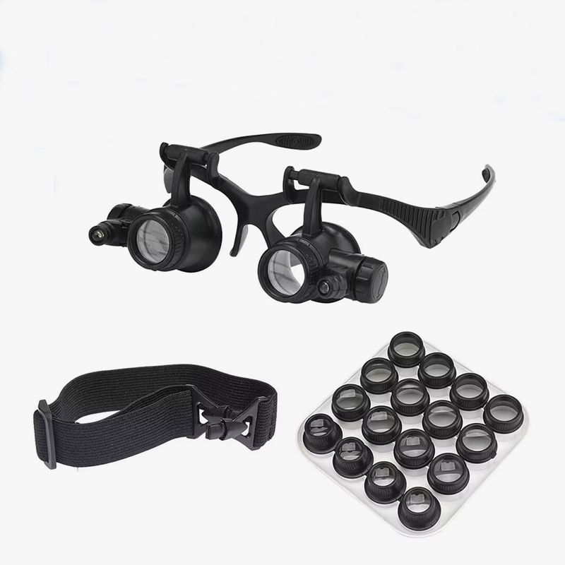 Headband Magnifier with LED Light for Jewelry Watch Electronics Repair Magnifying Glass with 8 Interchangeable Lenses: 2.5X/ 4X/ 6X/ 8X/ 10x/ 15x/ 20x/ 25x