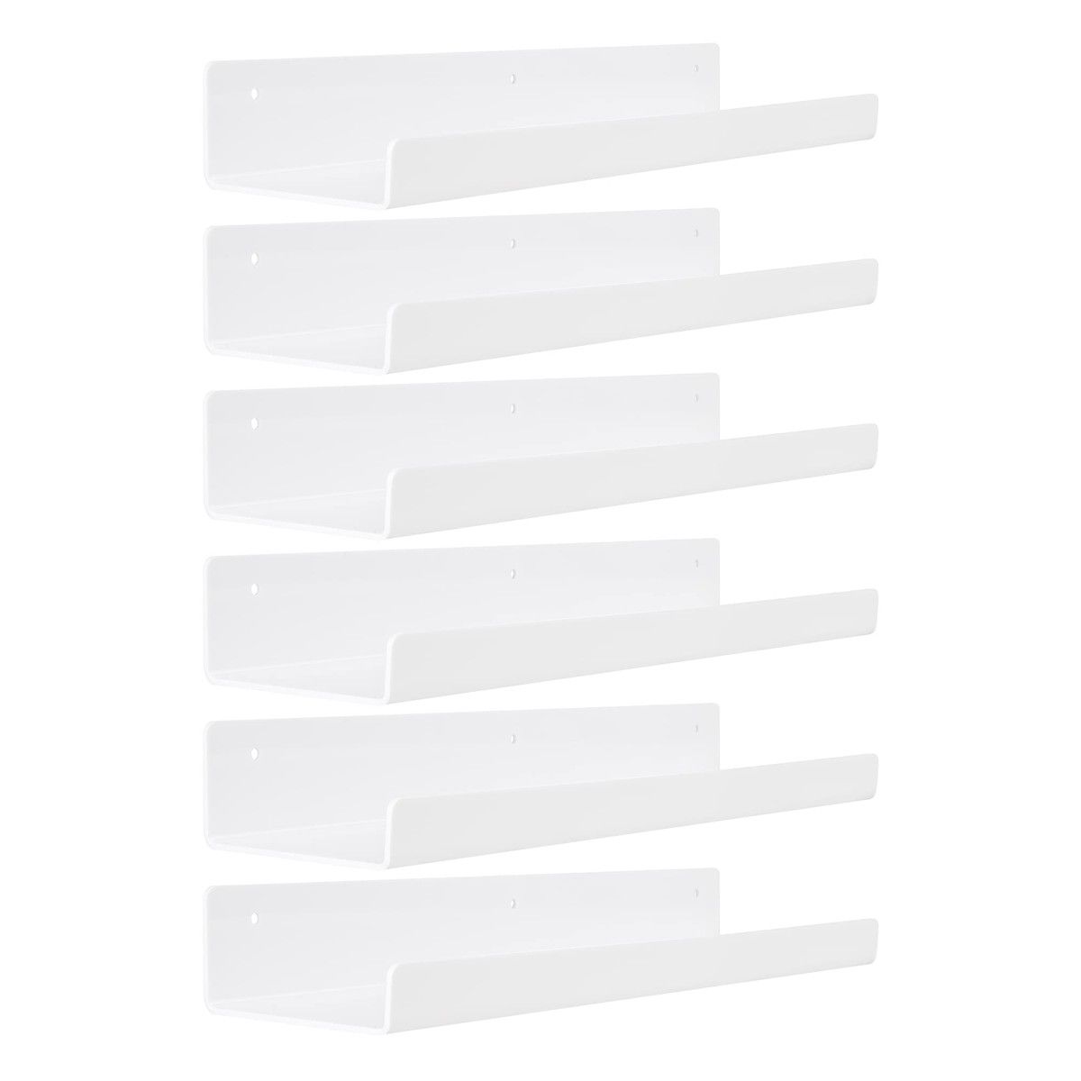 White Acrylic Shelves for Storage,15" Floating Shelves Wall Mounted for Kids Bookshelf/Display Ledge Shelves for Bedroom,Living Room,Bathroom,Kitchen,Set of 6