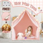 Kids Tent Play House Pink Princess Castle Playhouse with Star Lights Mat for Childrens Room Toys Cottage Indoor Outdoor Games Boys Girls Gift