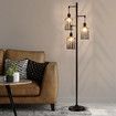 Modern Floor Lamp Standing Reading Light Tall Black Corner Industrial for Bed Living Room Office with Cage Shades 169cm